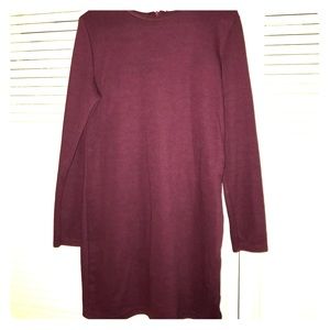 Zara Long Sleeve Maroon Above Knee Mini Dress